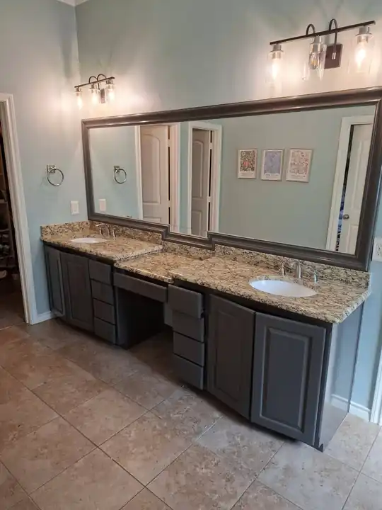 Vanity with a makeup bay and lights