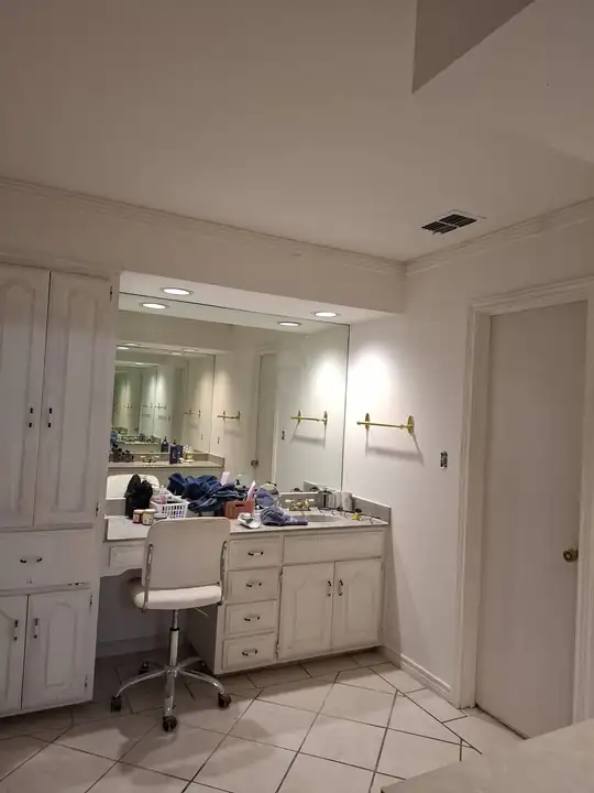White bathroom vanity before painting